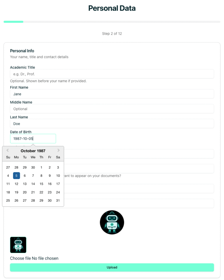 Fill in your data once