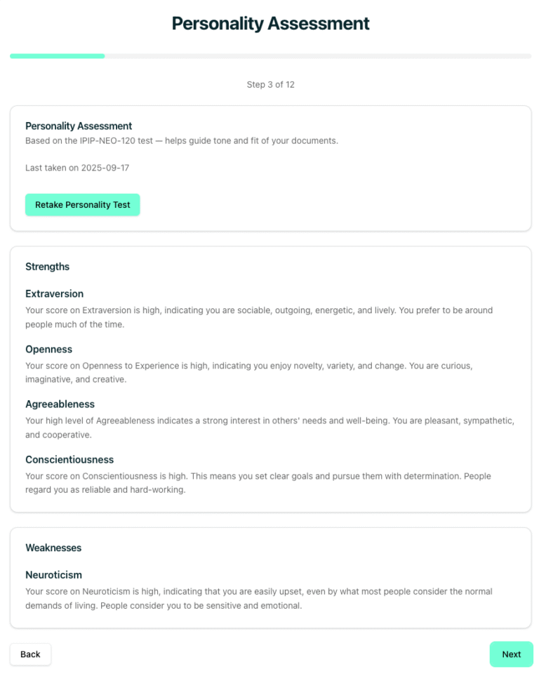 Use your Personality profile to feed the AI